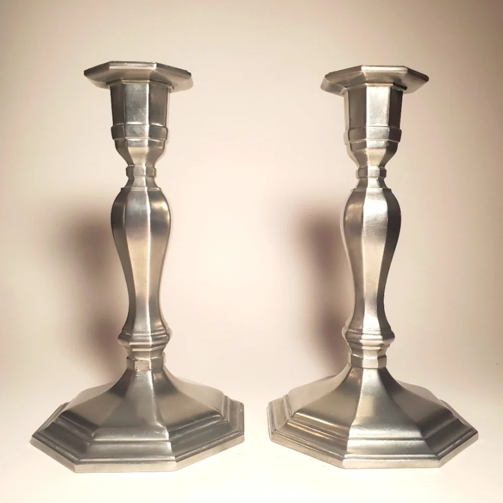Pair of GORHAM Pewter Octette Model Candlesticks Vintage Discontinued 1950's EUC